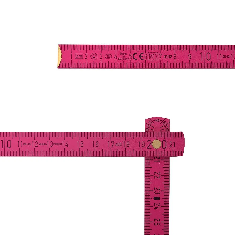 Zollstock 2 m – Pink, Holz, Lasergravur „Frauenpower“, 90° Rasterung & Winkelmesser